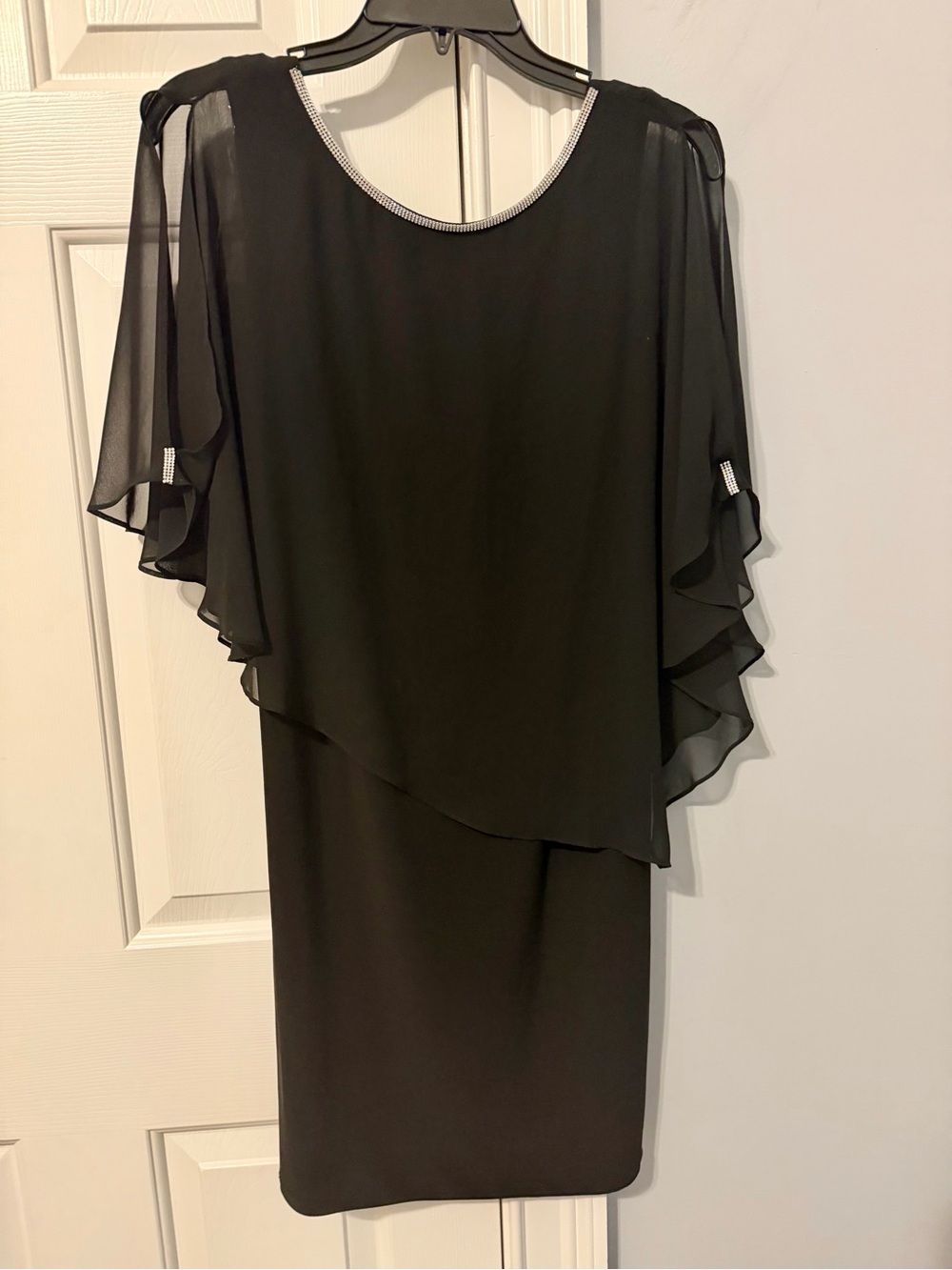 MSK Black Layered Chiffon Midi Dress with Rhinestone Trim